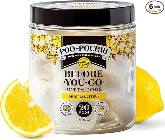 Poo-Pourri Before-You-Go 2-in-1 Toilet Potty Pods, Original Citrus, Bathroom Odor Deodorizer and Toilet Cleaner with Essential Oils, Lemon, Bergamot and Lemongrass Scent, 20 Count (Pack of 6)