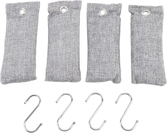 Activated Charcoal Odor Absorber Bags, 4pcs Reusable Bamboo Charcoal for Home, Car, Wardrobe