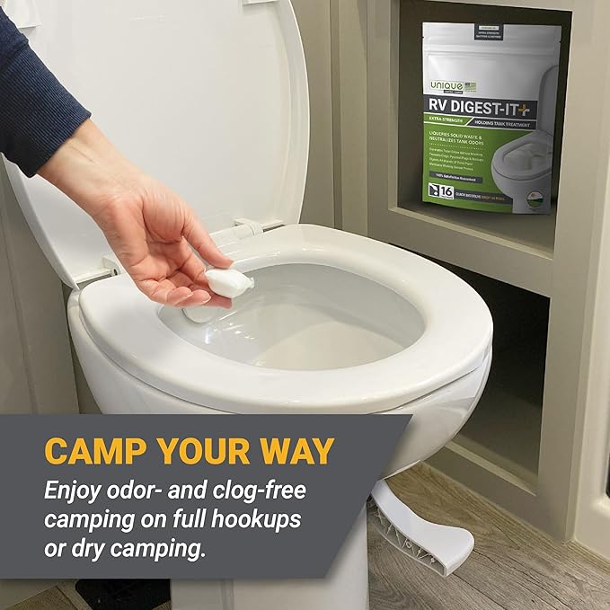Unique RV Digest-It+ Extra-Strength RV Toilet Treatment Pod - Liquifies Waste and All Brands of Toilet Paper - Eliminates Odors at the Source (16 Pods) (Pack of 2)