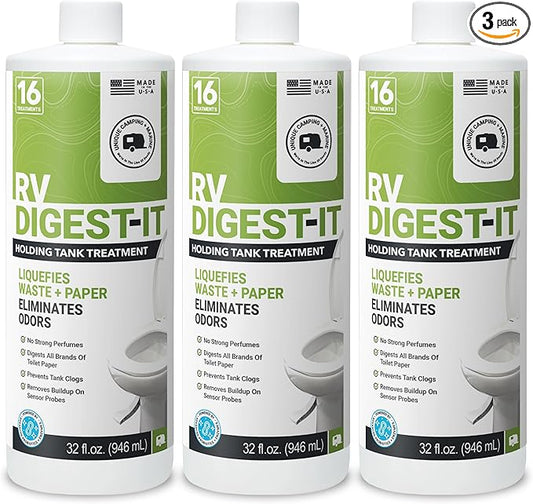 Unique RV Digest-It RV Toilet Treatment - Eliminates Odors at the Source and Liquifies Waste - 16 Uses Per Bottle 32 oz (3-Pack)