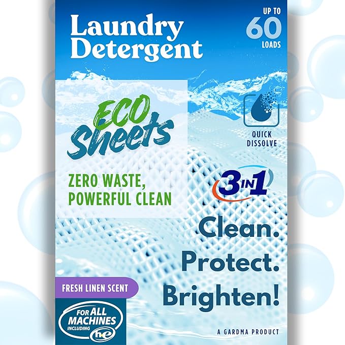 Laundry Detergent Sheets Fresh Linen Scent - 60 Loads Eco Liquidless Soap - Travel-Friendly for Hot & Cold Cycles, Tackles Tough Stains & Odors - Gentle on Skin, 60 Sheets