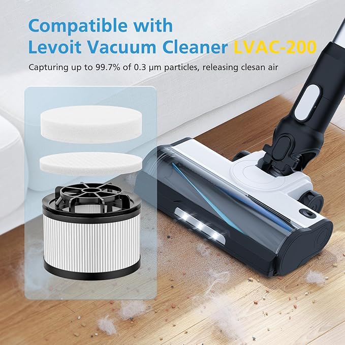 LVAC-200 Filter Replacement for LEVOIT LVAC-200 / LVAC-300 / LVAC-200 MAX Cordless Stick Vacuum Cleaner, 3 Post-Motor + 6 Pre-Motor Filters, Replace Part # LSV-V201-WUS # LSV-V202F-WUS