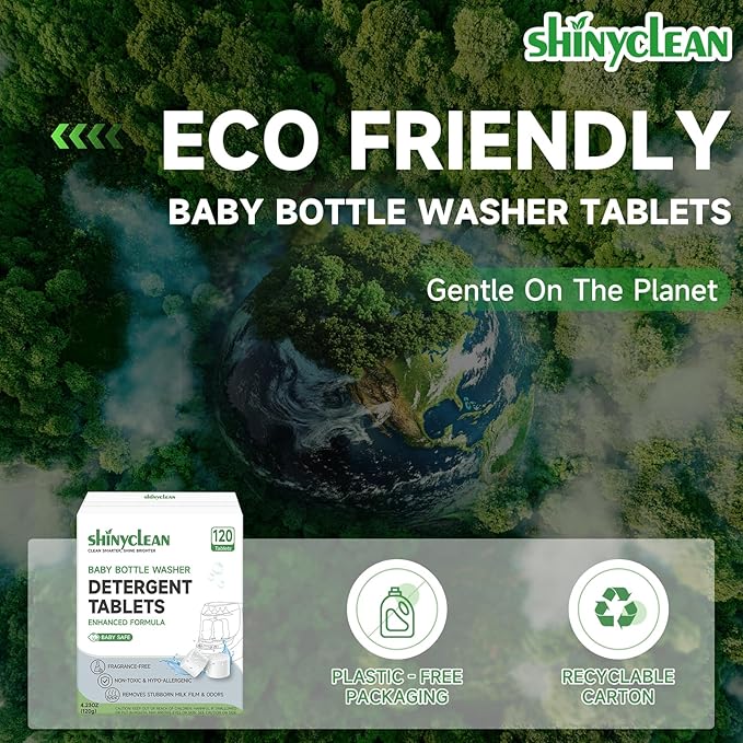 Baby Bottle Washer Tablets for Momcozy & Baby Brezza Pro, Natural Enzyme Detergent,Deep Cleaning, Chlorine & Fragrance Free, No Residue (120 Count (Pack of 1))