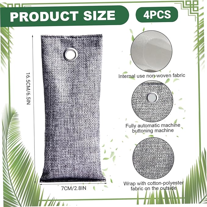 Activated Charcoal Odor Absorber Natural Bamboo Charcoal Air Purifying Bags Air Freshener for Home Closet Car Office, 70g Activated Bags, Bamboo, Odor Absorber