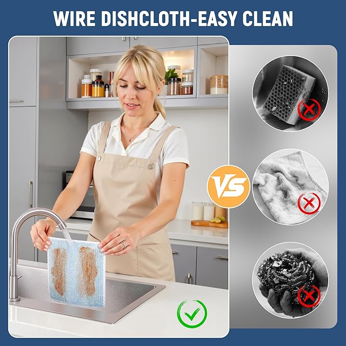 Double Side Non Scratch Wire Dishcloth 45pcs-Multipurpose Wire Dishwashing Rags Wire Mesh Cleaning Cloth,Kitchen Towels and Dishcloths Sets Microfiber Cloth for Cleaning Pans Sinks & Cookware