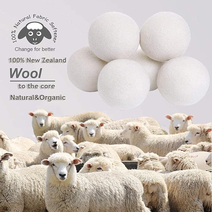 Wool Dryer Balls Organic XL 6-Pack, 100% New Zealand Wool Chemical Free Fabric Softener for 1000+ Loads, Baby Safe & Hypoallergenic, Fabrics Soft and Fluffy Naturally