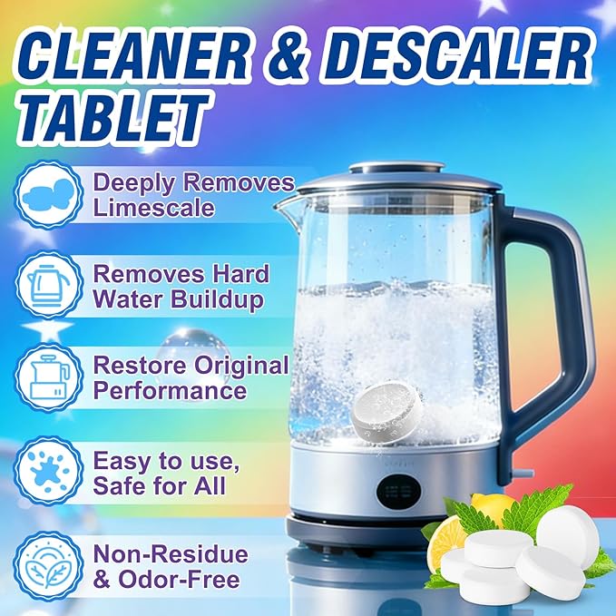 Kettle Descaler Tablet, Kettle Cleaner Remove Hardwater Limescale, Citric Acid for Cleaning, Limescale Remover For Kettles (20.02 Count (Pack of 1))