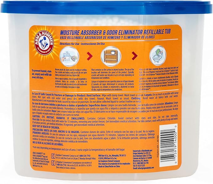 Arm & Hammer Fragrance Free Refillable Moisture Absorber and Odor Eliminator 14-Ounce Tub, 6-Pack, Attracts and Traps Excess Moisture for Fresher, Cleaner Air