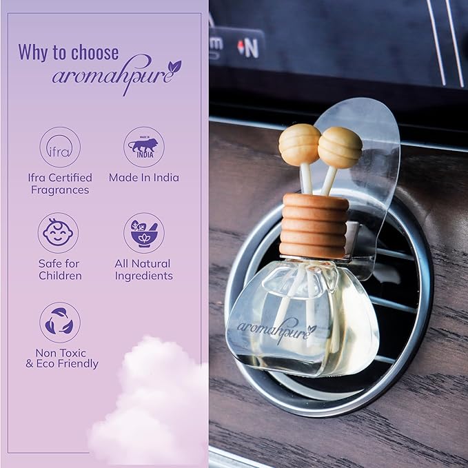 Premium Car Perfume Vent Clip |14 ML |Lavender Fragrance Car Air Freshener |Natural Essential Fragrance Oils in Glass Bottle with Wooden Reed Sticks|Long Lasting upto 30 days