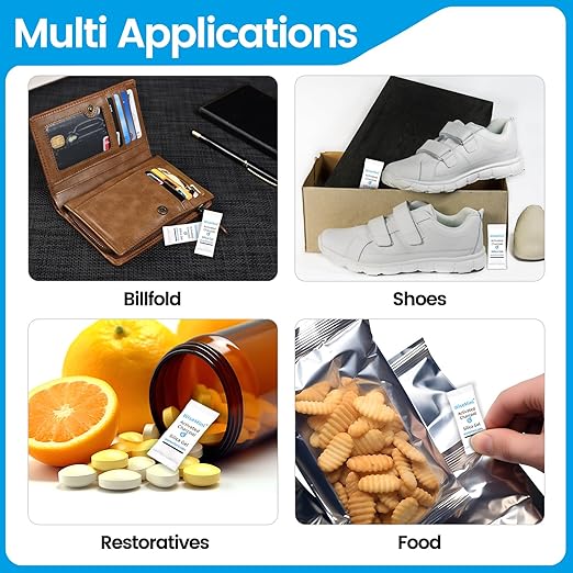 100Pcs 0.5 Gram Desiccant Deodorizer Sachet, Food Safe Desiccant Packs, High Absorption Capacity for Moisture & Odor, Silica Gel & Coconut Shell Activated Carbon Packets