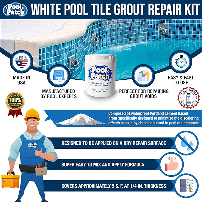 Pool Patch White Pool Tile Grout Repair Kit, 1.5-Pound, White