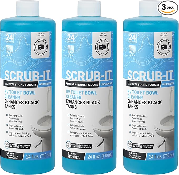 Unique Scrub-It RV Toilet Bowl Cleaner Liquid – Removes Stains, Odors & Debris, Safe RV Toilet Cleaner for RV & Marine Toilets, 24 oz, 3-Pack