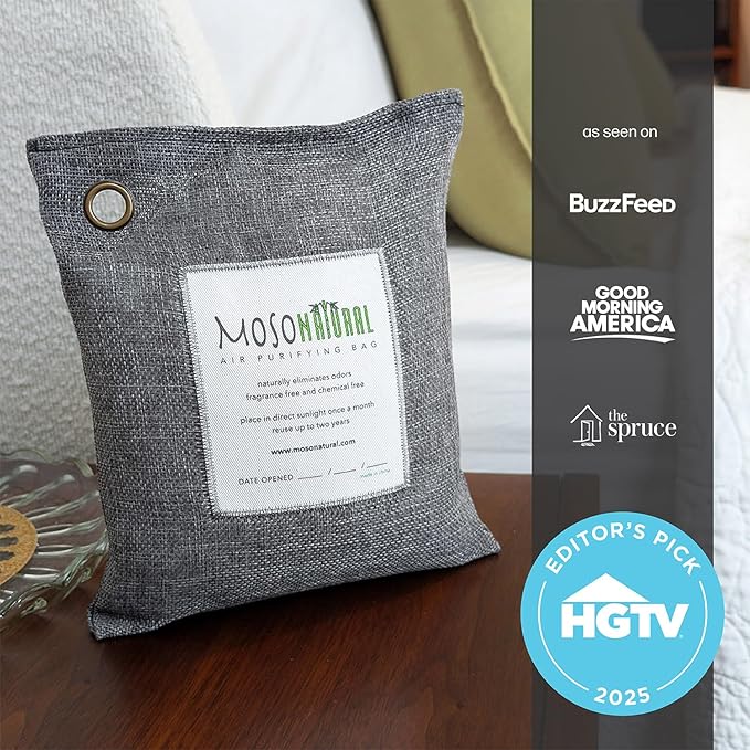 Moso Natural Air Purifying Bag 500g (2 Pack) Premium Bamboo Charcoal Odor Absorber for Home, Bedroom, Kitchen, Basement | Unscented Pet Odor Eliminator | Large Charcoal Deodorizer Bag Covers 250sqft