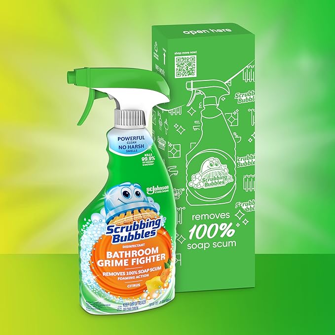 Scrubbing Bubbles Bathroom and Shower Cleaner Disinfectant Spray, Bathroom Grime Fighter, Citrus Scent, 32oz