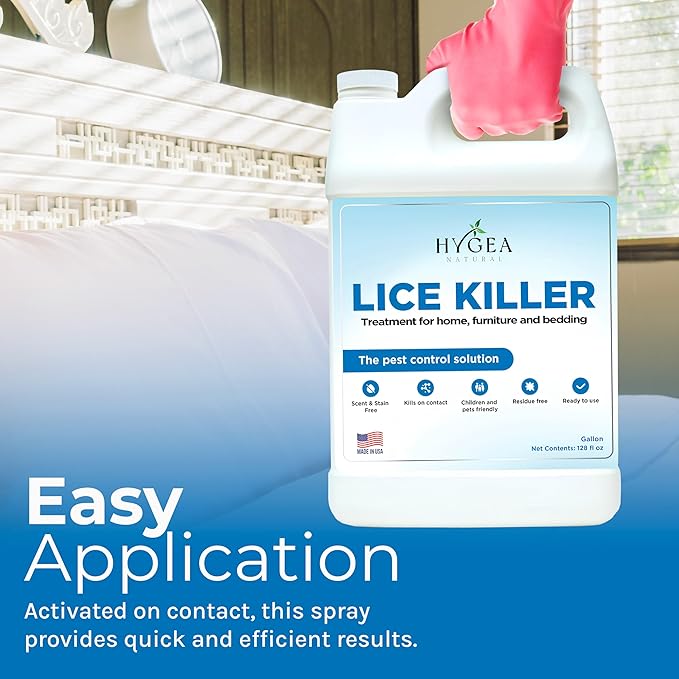 Hygea Natural Lice Spray for Home & Furniture - Natural Treatment for Head Lice - Family & Pet Friendly - Quick Action Against Infestations - Stain & Scent Free Gallon Spray