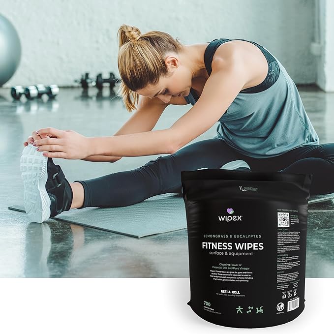 Wipex Gym Wipes Dispenser Refill - 2800 Count - Large Gym Wipes for Equipment - Fitness Wipes with Lemongrass Scent, 8x12 Size, 700 Count (Pack of 4) - For Natural Hygienic Fitness Environments
