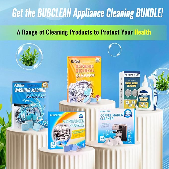 24 Pack BUBCLEAN Dishwasher Cleaner＆Deodorizer Tablets, Deep Cleaning Descaler for Dishwasher, Natural Odor, Limescale, Grease, Calcium ＆ Smell Remover, Septic Safe with Lemon Scent - 12 Month Supply