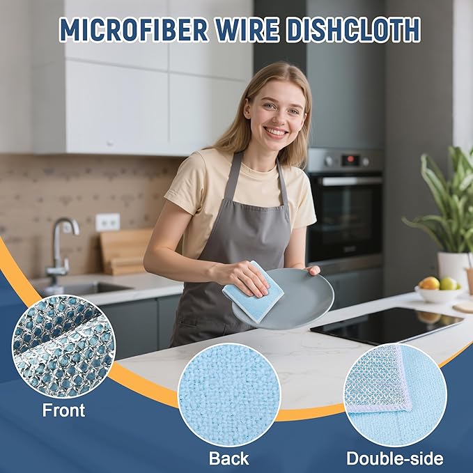 Double Side Non Scratch Wire Dishcloth 45pcs-Multipurpose Wire Dishwashing Rags Wire Mesh Cleaning Cloth,Kitchen Towels and Dishcloths Sets Microfiber Cloth for Cleaning Pans Sinks & Cookware