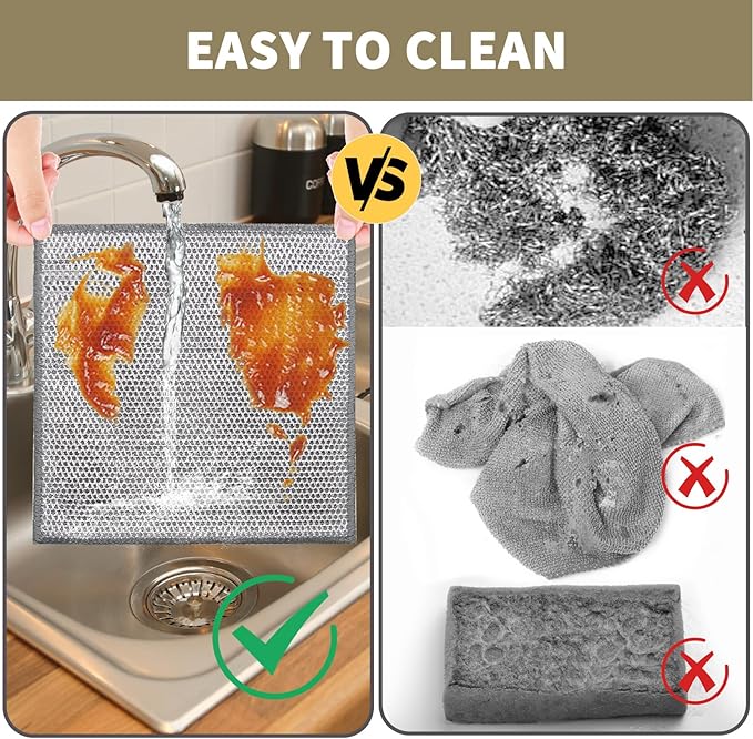 5 Pack Dual-Sided Metal Wire Dishcloth, Reusable Non-Scratch Cleaning Pads with Fabric Side for Nonstick Cookware, Pots, Pans & Kitchen Cleaning