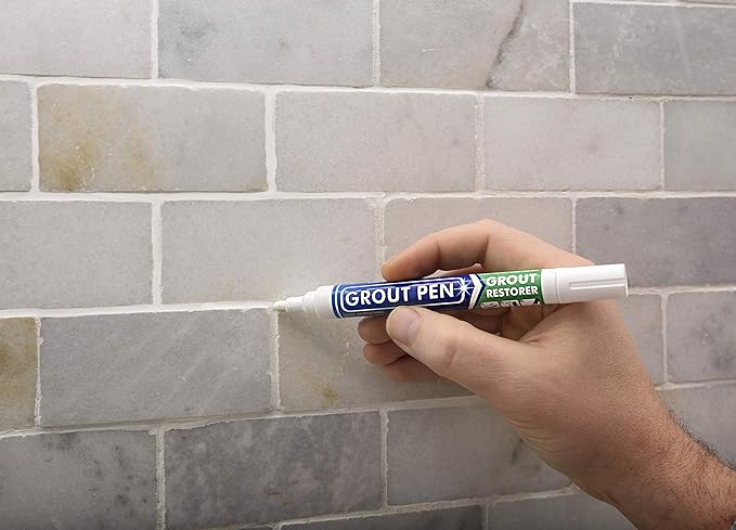 Grout Pen Tile Paint Marker: White 1 Pack and 2 Pack with Extra Tips (Narrow, 5mm) - Waterproof Grout Colorant and Sealer Pen to Renew, Repair, and Refresh Tile Grout - Cleaner Floor Pens