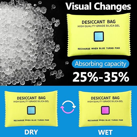 15 Pack 200 g Rechargeable Desiccant Packs Silica Gel Desiccant Moisture Absorbing Bag for Storage Reusable Car Dehumidifier Bag Bin Indicating Silica Gel Packet for Home (6 x 3.5 Inches)