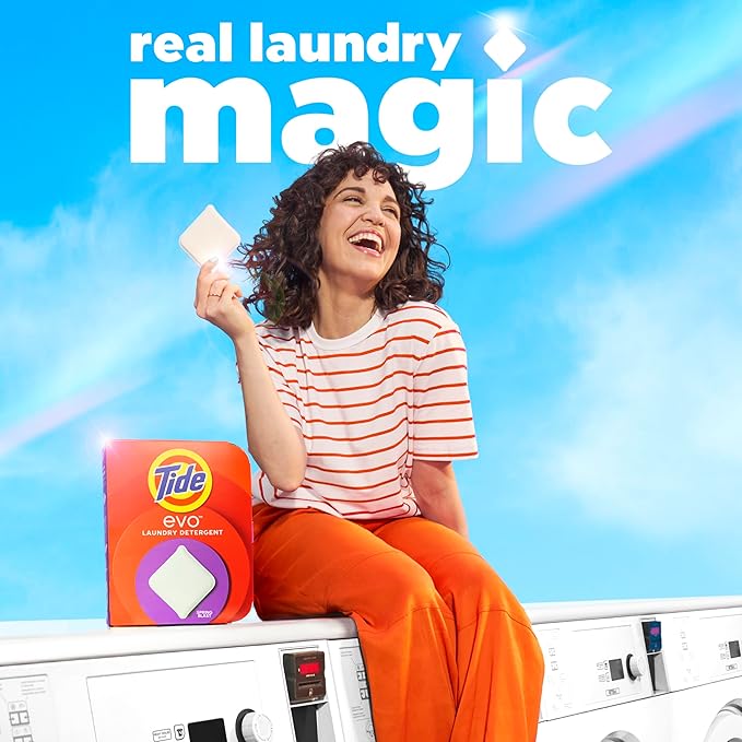 Tide evo Spring Blast Scent Laundry Detergent Fiber Tiles Works on 100% of Common Stains Safe for All Machines and Water Conditions Concentrated HE Compatible Clean and Instant Dissolve, 42 Count