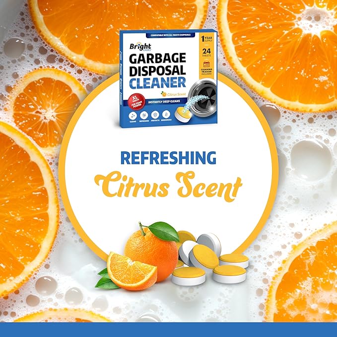 Garbage Disposal Cleaner and Deodorizer Tablets - 24 Pack, XL Citrus Foaming Tablet for Kitchen Sink Freshener, Drain Cleaner & Odor Eliminator - 1 Year of Sink Cleaning Supply