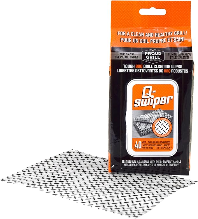 Proud Grill Q-Swiper Grill Cleaning Wipes - Bristle & Wire Free BBQ Cleaner, Heavy Duty Degreaser Wipes, Grease & Grime Remover for Outdoor Barbecue Grills, Disposable - 40 Count, Pack of 1