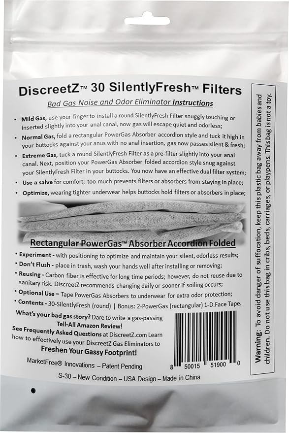 Gas pads absorb odors & sound, activated charcoal odor absorber flatulence pads, bad gas relief for adults, silence sound, women & men charcoal odor absorber underwear pads for buttocks. 30-Count S-30