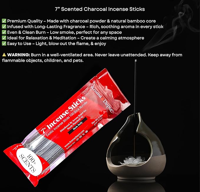 Aroma Depot Money Type Most Exotic Charcoal 7" Incense Sticks. Approx. 85-100 Sticks Per Bundle, Length - 7 Inches, Each Natural Stick Burns for 35 to 45 mins Each. Long Lasting. Guarantee 100% Pure