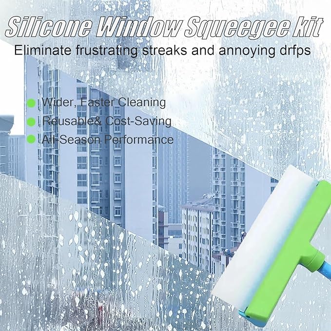 AquaSwipe Window Squeegee, Aqua Swipe Window Cleaner, Recyclable Silicone Window Squeegee Kit with Microfiber Scrubber, Glass Cleaning Tools for Shower Glass Mirror, Car(Green*2)