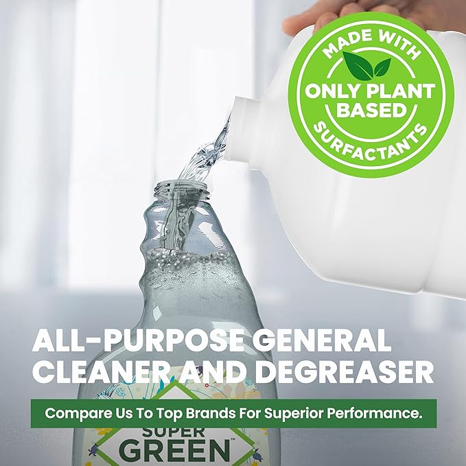 SuperGreen Powerful All-Purpose Cleaner and Degreaser | USDA Certified Bio-Based, Non-toxic, NO Ammonia or Phosphates, Cucumber Fragrance. 32 Fluid Ounces 4 Pack