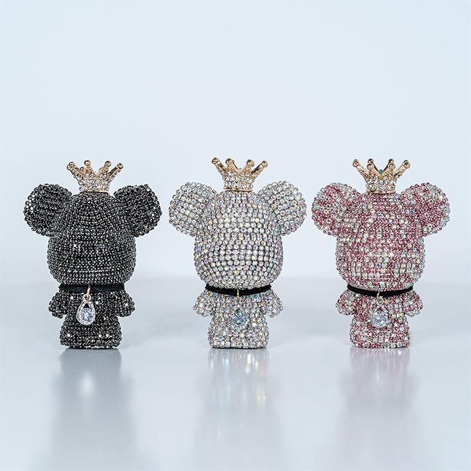 Cute Car Accessories, Bling Crystal Bear Car Air Freshener With Vent Clip,Rhinestone Aesthetic Car Decor Interior Decoration (SLIVER)