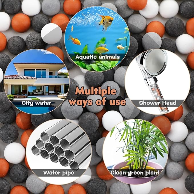 Patelai Replacement Anion Mineral Shower Head Bead Refills Purifying Water Mineral Bead Filtration Stone Ball for Filtered Shower Head, Diameter 7-8 mm(200.0 Grams,Orange, Gray, White, Black)