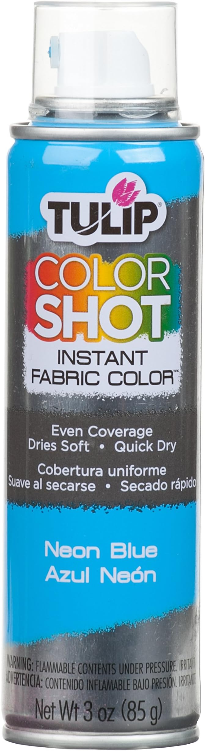Tulip ColorShot Instant Fabric Spray Paint, Permanent Color Spray-On Fabric Paint, 3oz, Neon Blue