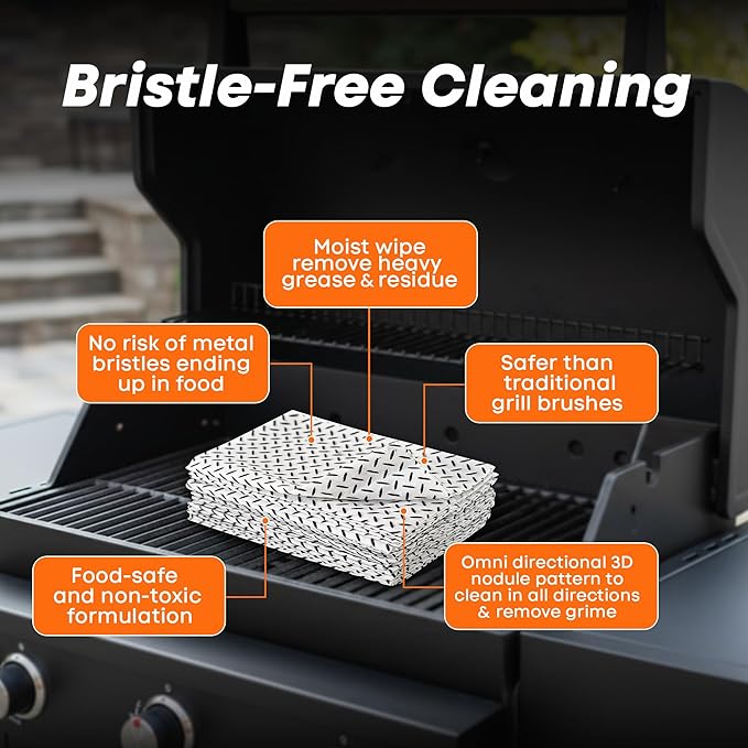 Proud Grill Q-Swiper Grill Cleaning Wipes - Bristle & Wire Free BBQ Cleaner, Heavy Duty Degreaser Wipes, Grease & Grime Remover for Outdoor Barbecue Grills, Disposable, 80 Count (2x40), Pack of 2
