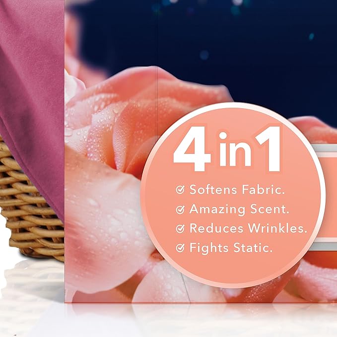 Downy Infusions Mega Dryer Sheets, Laundry Fabric Softener, BLISS, Amber and Rose, 130 Count