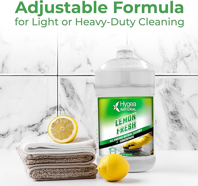 Hygea Natural Lemon Fresh Concentrated All Purpose Cleaner - Non Toxic - Removes Soil, Dirt & Grease - Wet Gloss Finish - Biodegradable, pH-Neutral & Ammonia Free (128oz Concentrated Gallon)