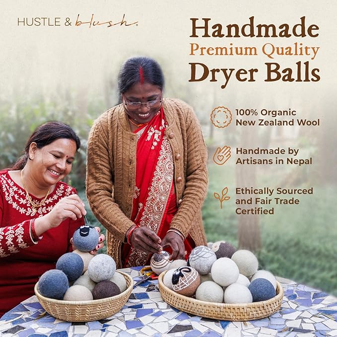 Hustle & Blush Fluff Ewes Wool Dryer Balls 3 Pack - Extra Large Hedgehog and Homies Premium Hand Needled New Zealand Laundry Set, Reduces Drying Time, Static Control, Chemical Free Reusable