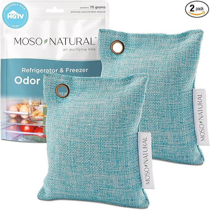 ﻿Moso Natural Fridge Odor Eliminator (2 Pack) HGTV Editor’s Pick, Bamboo Charcoal Refrigerator Deodorizer for Fridge and Freezer, Unscented Reusable Odor Absorber