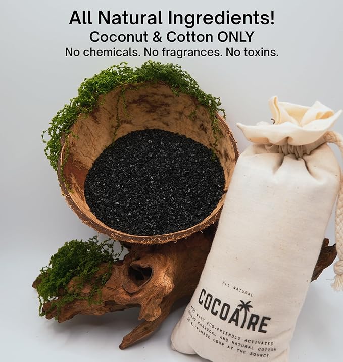 Shoe Deodorizer – Coconut Charcoal Odor Absorber (2 Pack, 125g Each) – Extra Strength Activated Coconut Shell Charcoal – Removes Moisture from Shoes, Gym Bags & Closets – Reusable & Unscented