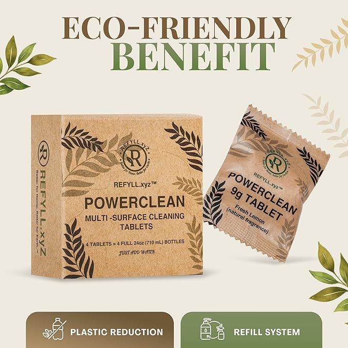Cleaning Tablets for Spray Bottle Multi Surface Cleaner Refill Pods Eco Friendly Non Toxic Lemon Scent Plant Based (4 Pack)