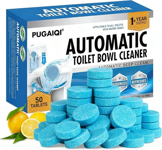 Toilet Bowl Cleaner Tablets Blue Toilet Tank Cleaners, Septic-Safe Hard Water Stain Remove, Effervescent Stain & Odor Remover Bathroom， Automatic Toilet Cleaning & Deodorizer 50 TabsIII