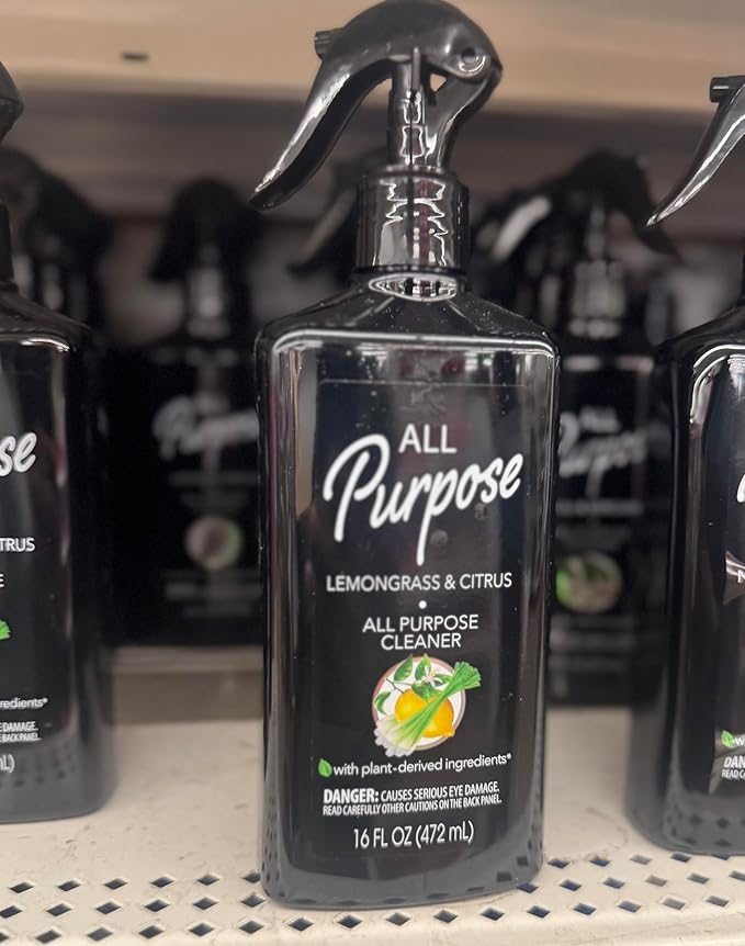 ALL PURPOSE NATURAL PLANTA-Based All Purpose Cleaner, Lemongrass & Citrus Scent, Black Spray Bottle, 16 Fl Oz