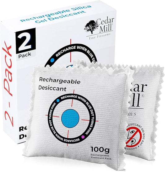 Cedar Mill Fine Firearms Gun Safe Dehumidifier – 100g Rechargeable Desiccant Packs - Reusable Moisture Absorbers for Rifle Cases, Firearms, Closet, Car - Pack of 2