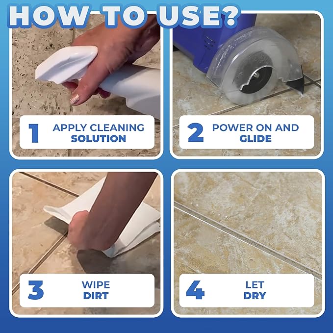 Grout Cleaner Bundle, Electric Stand Up Tile Grout Cleaner Machine with 20’ Cord, 3 Brush Wheels, 1 Cleaner, 1 Grout Hand Brush, 1 Microfiber Cloth