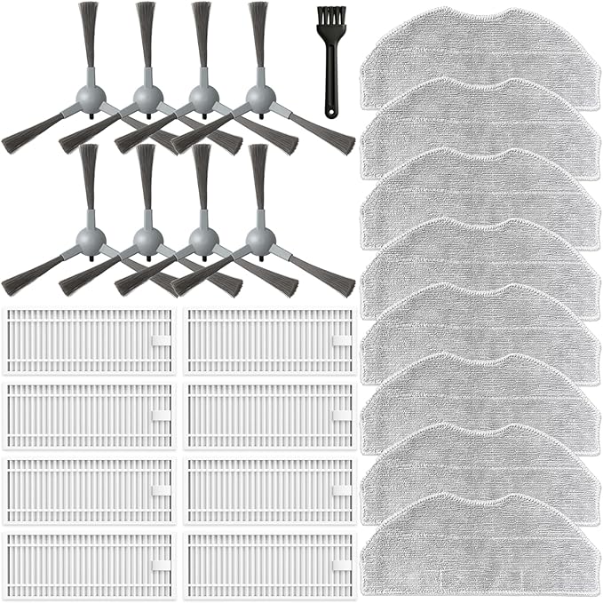 Accessories Kit for ROPVACNIC S1, for Tipdiy G90, for betboyles V75S, for VIPSUN Z1, for PrettyCare C2 Robot Vacuum Replacement Parts, 8 Side Brush, 8 HEPA Filter, 8 Mop Pad