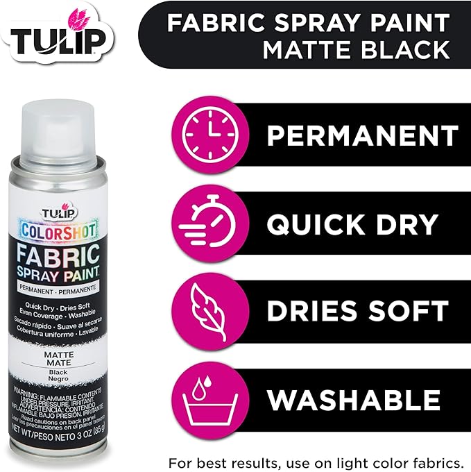 Tulip ColorShot Instant Fabric Spray Paint, Permanent Color Spray-On Fabric Paint, 3oz. Black