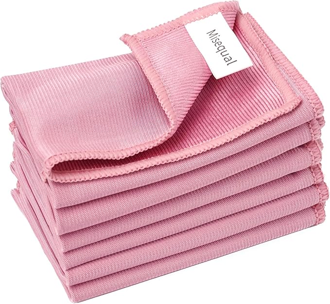 6 Pack Glass Cleaning Cloth Microfiber Cleaning Cloth for Window Eyeglass Jewelry Windshields Mirrors and Stainless Steel (Pink)