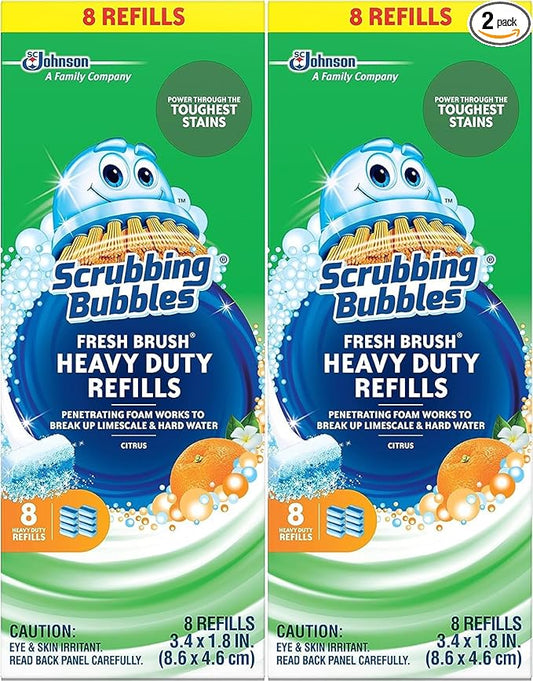 Scrubbing Bubbles Flushable Toilet Wand Refills, Fresh Brush Heavy Duty Toilet Cleaner Refill Pads, Cleans Limescale & Fights Odors, Citrus Scent, 8 Count, Pack of 2